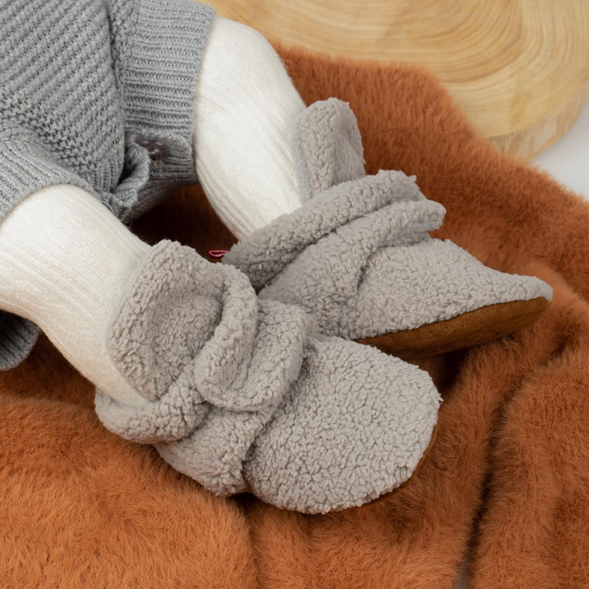 Newborn Baby Girls Cotton Booties Infant Boys Slippers Stay on Sock Soft Shoes Non Skid Ankle Boots with Grippers Winter Warm First Walkers Crib Shoes