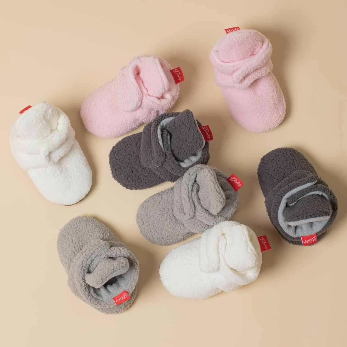 Newborn Baby Girls Cotton Booties Infant Boys Slippers Stay on Sock Soft Shoes Non Skid Ankle Boots with Grippers Winter Warm First Walkers Crib Shoes