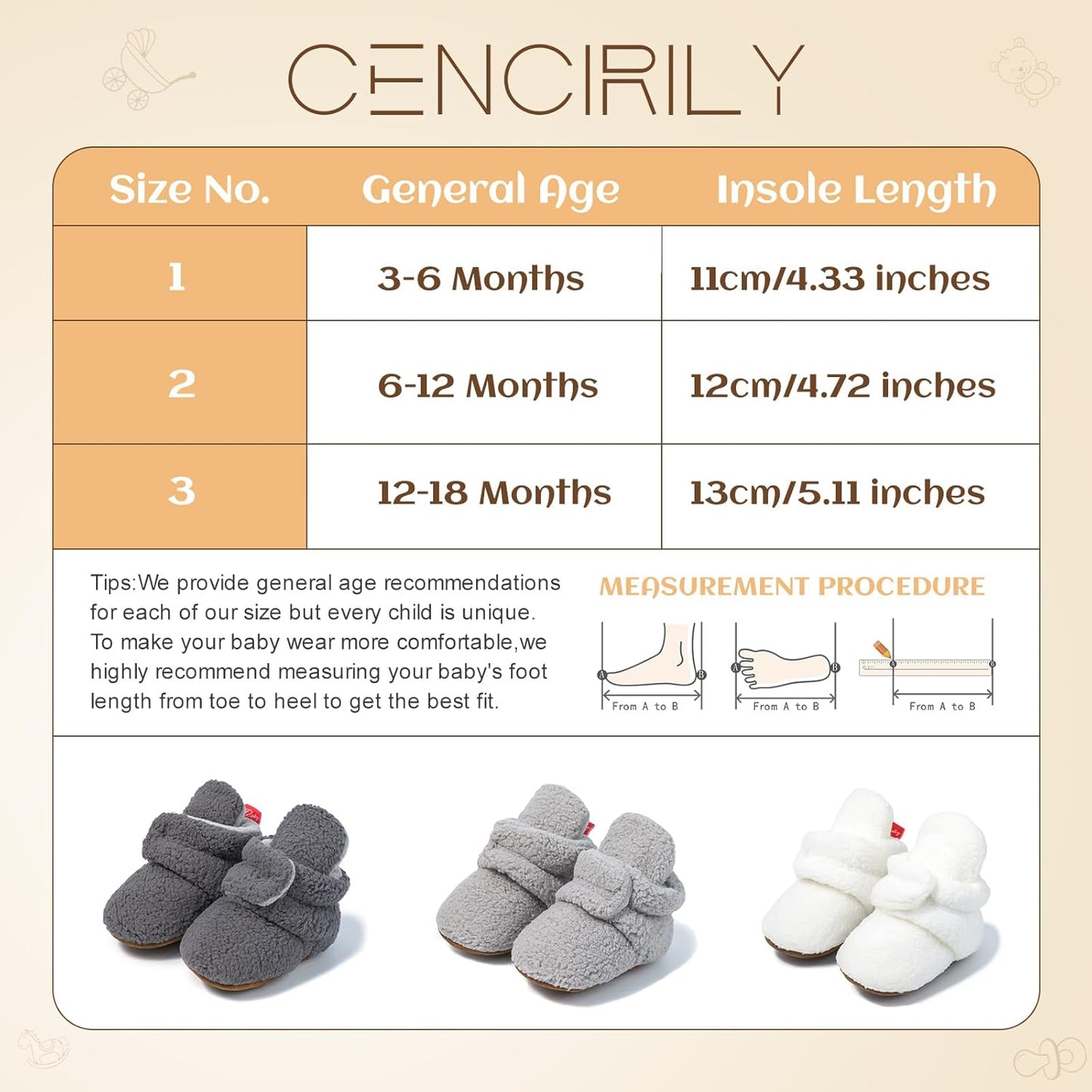 Newborn Baby Girls Cotton Booties Infant Boys Slippers Stay on Sock Soft Shoes Non Skid Ankle Boots with Grippers Winter Warm First Walkers Crib Shoes