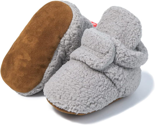 Newborn Baby Girls Cotton Booties Infant Boys Slippers Stay on Sock Soft Shoes Non Skid Ankle Boots with Grippers Winter Warm First Walkers Crib Shoes