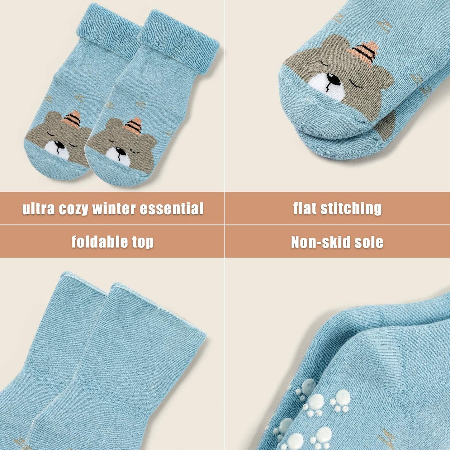 Baby Non Slip Socks Baby Boys Winter Warm Socks with Grips for Baby Girls Thick Terry Socks