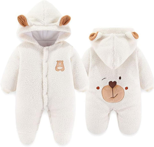 Baby Newborn Jumpsuit Footie Romper Hooded Warm Thicken Winter Bunting Outwear Snowsuit Pajamas for Girls Boys